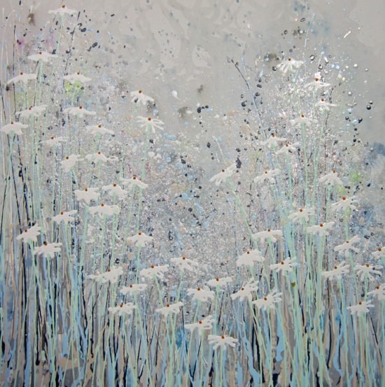 Alce Harfield painting c2006 - Daisy Stars (with glitter,bee and tiny silver stars)