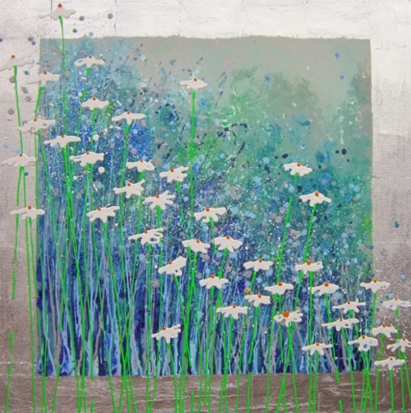 Alce Harfield painting c2010 - Silver haze (with silver leaf, glitter and resin)
