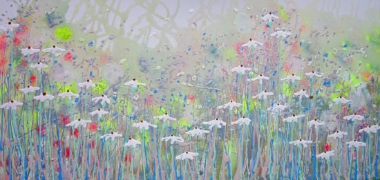 Alce Harfield painting c2020 - Breathless (with glitter, sparkle dandelions and bee)