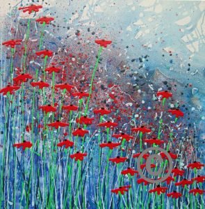 2285 Poppy passions (with glitter and ladybird) 30x30”